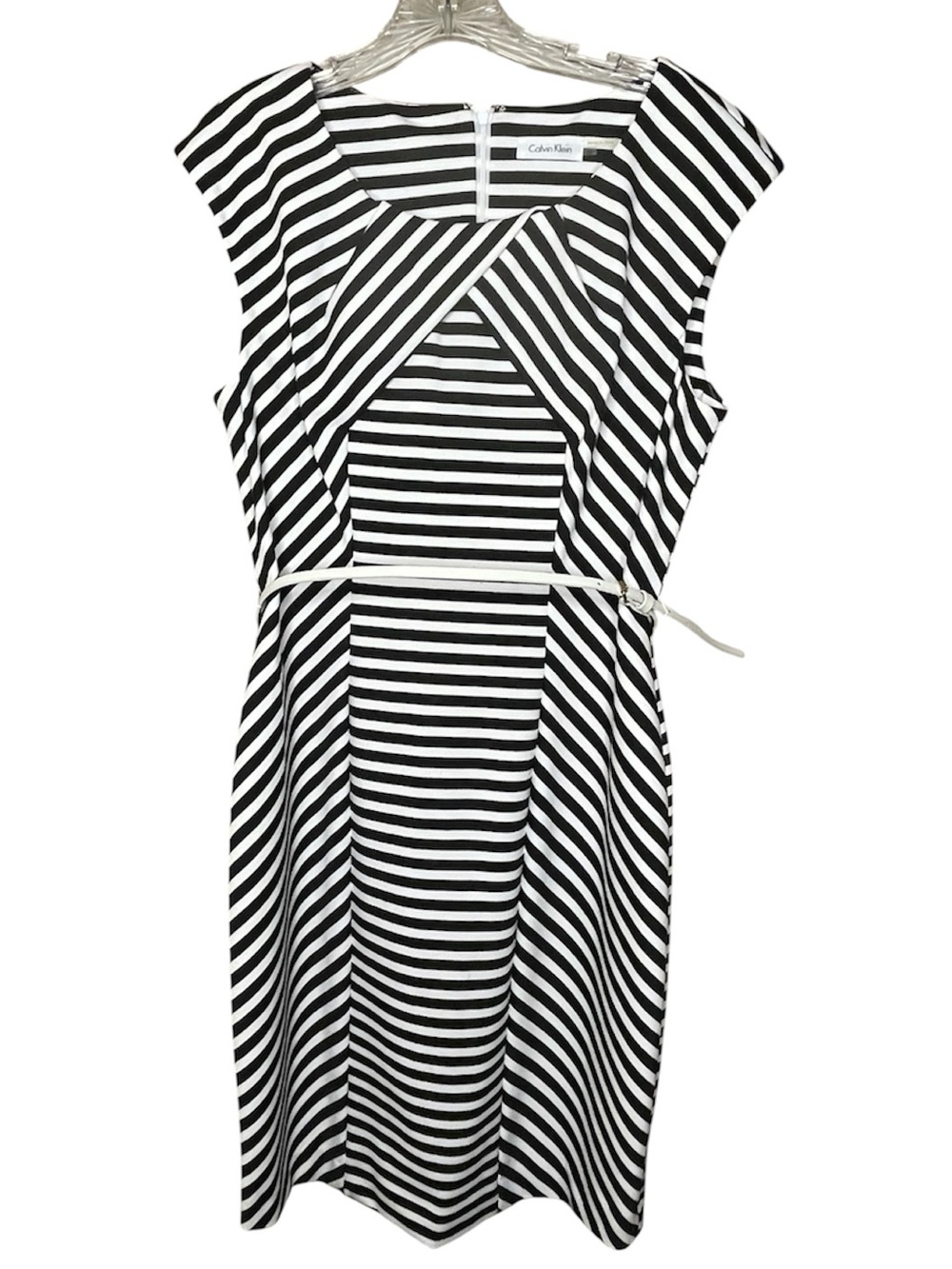 Calvin Klein Black and White Striped Sheath Dress Sz 10 - Picture 2 of 5